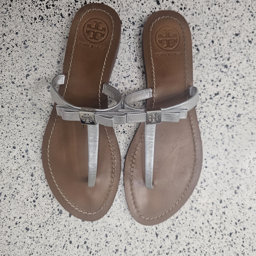 Tory Burch Metallic Silver Sandals
